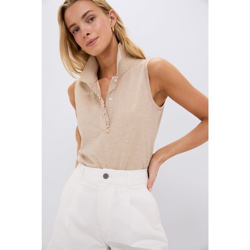 TUCKERNUCK Sandstone Pique Sleeveless Ruffle Margaret Polo Size XL NWT